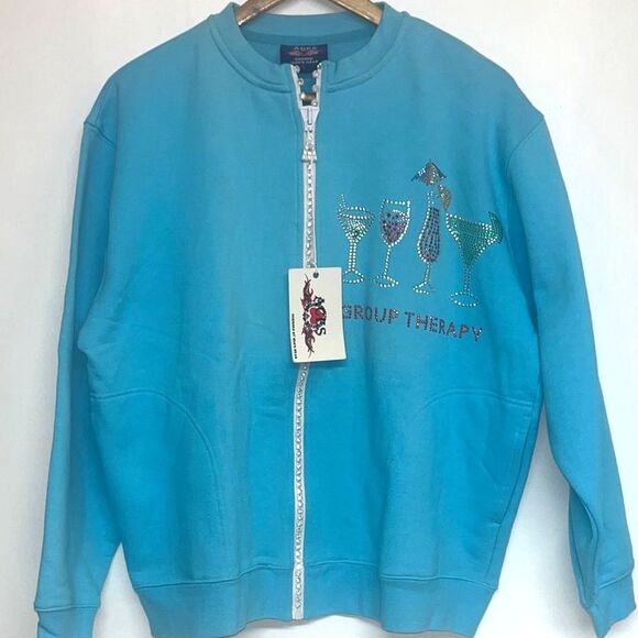 aces Tops - Aces Sz Large Funny Ladies Drinks Happy Hour Sparkly Detail Zip Up Sweatshirt